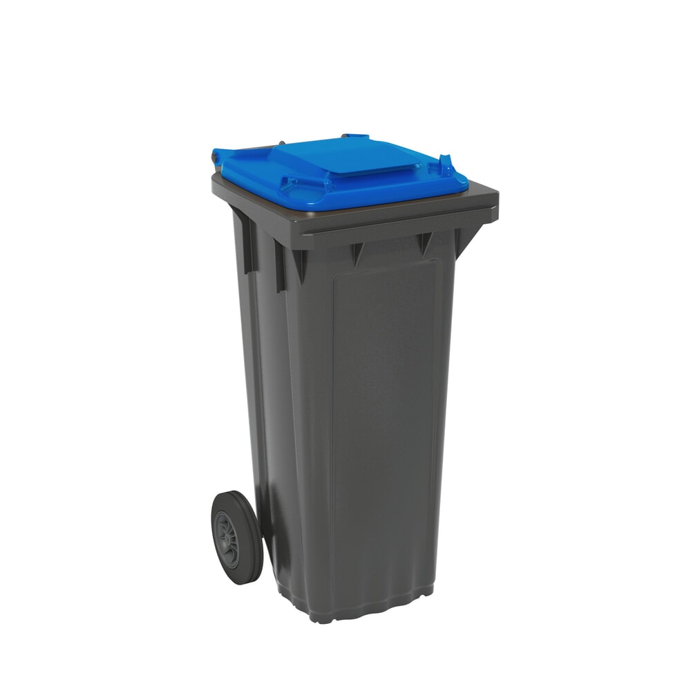 Product afbeelding: Mobiele vuilnisbak van HDPE, 2 wielen, 80 liter, zwartgrijs, deksel gentiaanblauw