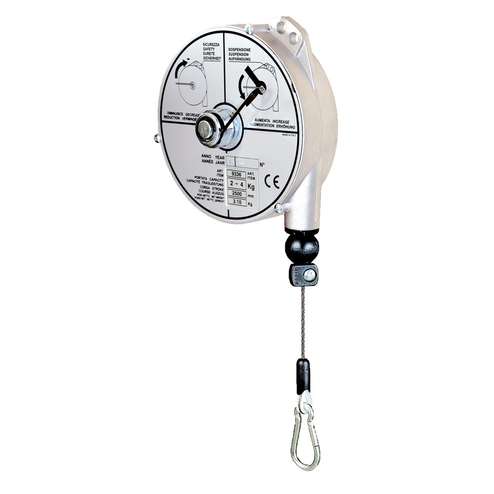 Veerbalancer, zonder vergrendeling, uittrek tot 4,5 m, draagvermogen 0,2-14 kg