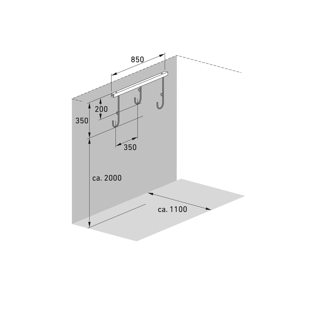 Fietsophangrek, 3 plaatsen, wandmontage Productafbeelding nr. 7: Fietsophangrek, 3 plaatsen, wandmontage