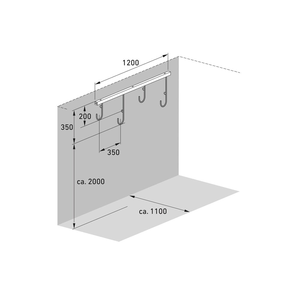 Fietsophangrek, 4 plaatsen, wandmontage Productafbeelding nr. 7: Fietsophangrek, 4 plaatsen, wandmontage