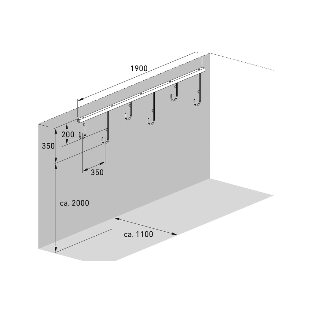 Fietsophangrek, 6 plaatsen, wandmontage Productafbeelding nr. 7: Fietsophangrek, 6 plaatsen, wandmontage