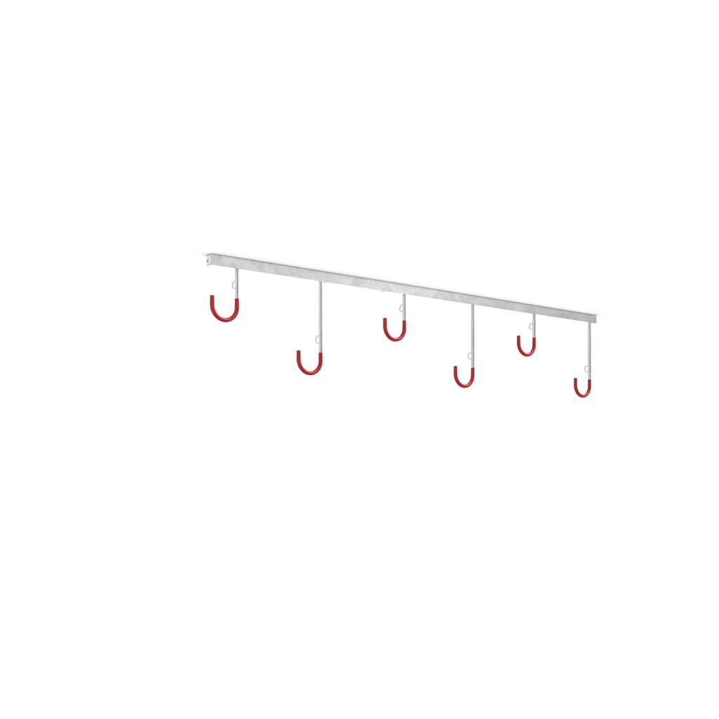 Fietsophangrek, 6 plaatsen, wandmontage Product afbeelding: Fietsophangrek, 6 plaatsen, wandmontage