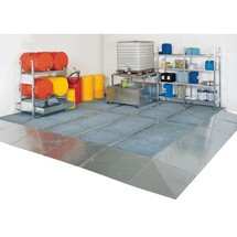 Lage lekbakken van staal, capaciteit 6.500 kg/m²