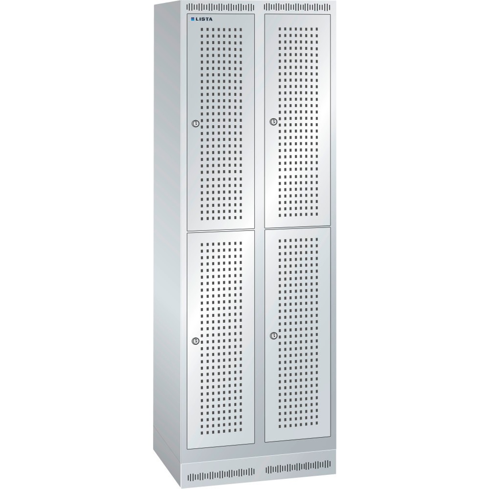 Product afbeelding: Garderobekast met geperforeerd paneel LISTA, (dxh) 500x1800 mm, met sokkel, 2 rijen, 2x2 compartimenten, slot