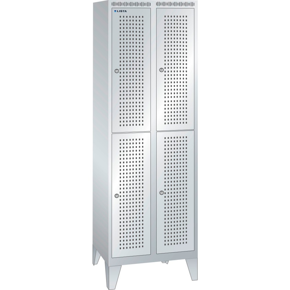 Product afbeelding: Garderobekast met geperforeerd paneel LISTA, (dxh) 500x1850 mm, met poten, 2 rijen, 2x2 compartimenten, cilinderslot