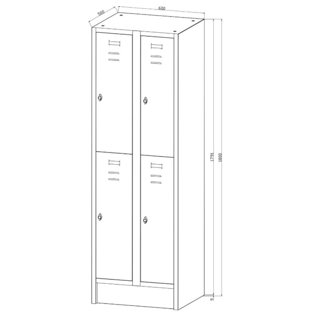 Productafbeelding nr. 3: Garderobekast met zitbank HEMMDAL HG-SB-2, draaivergrendeling, met 2 etages, 4 vakken, hxbxd 1800 x 600 x 500 mm, lichtgrijs