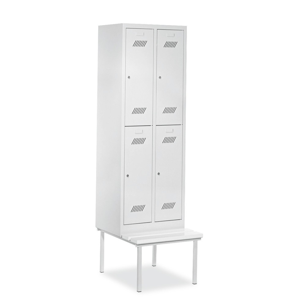 Product afbeelding: Garderobekast met zitbank PAVOY, 2 etages, 2 x 2 vakken van 300 mm, draaivergrendeling, gentiaanblauw, lichtgrijs