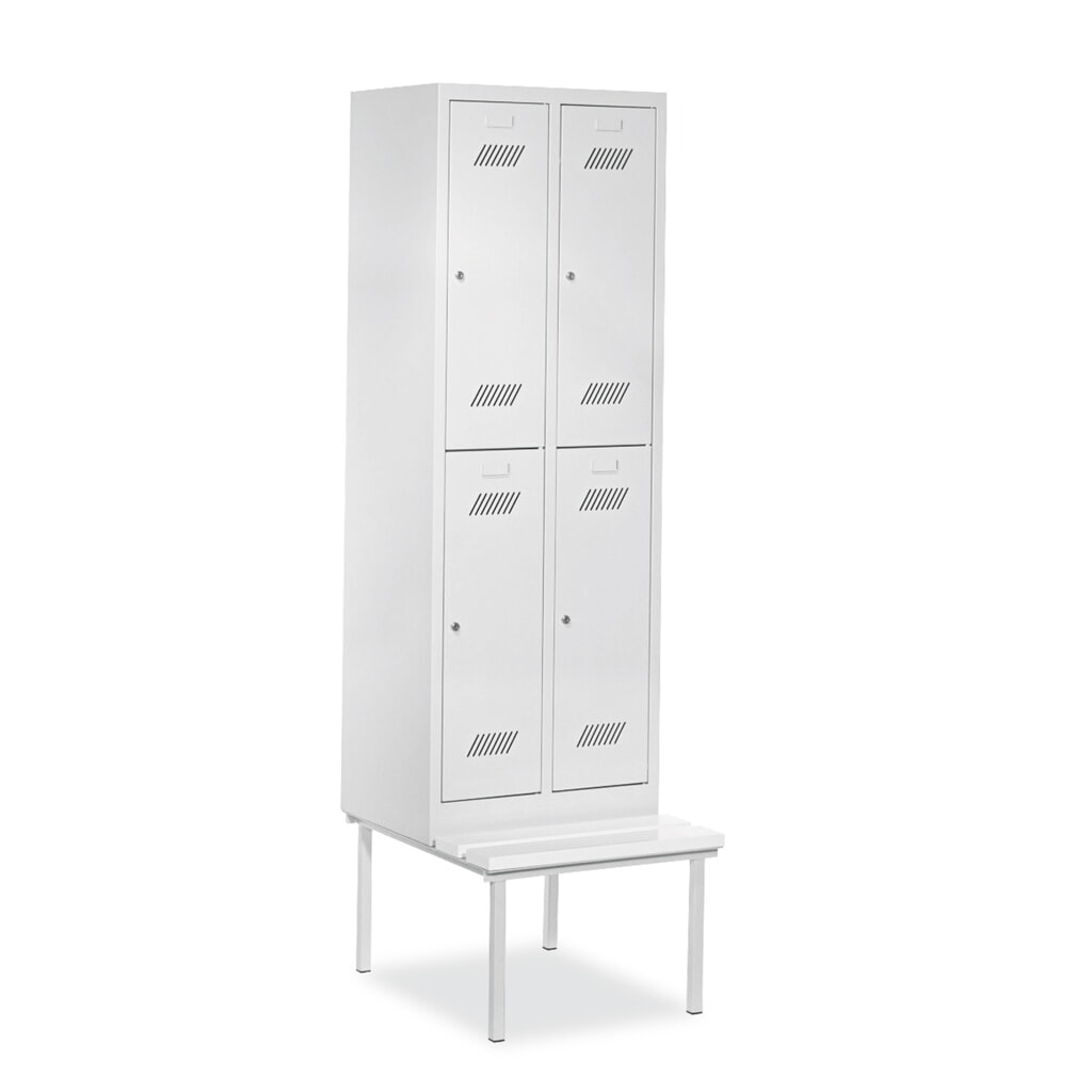 Garderobekast met zitbank PAVOY, 2 etages, 2 x 2 vakken van 300 mm, draaivergrendeling, zuiver wit, zuiver wit Product afbeelding: Garderobekast met zitbank PAVOY, 2 etages, 2 x 2 vakken van 300 mm, draaivergrendeling, zuiver wit, zuiver wit