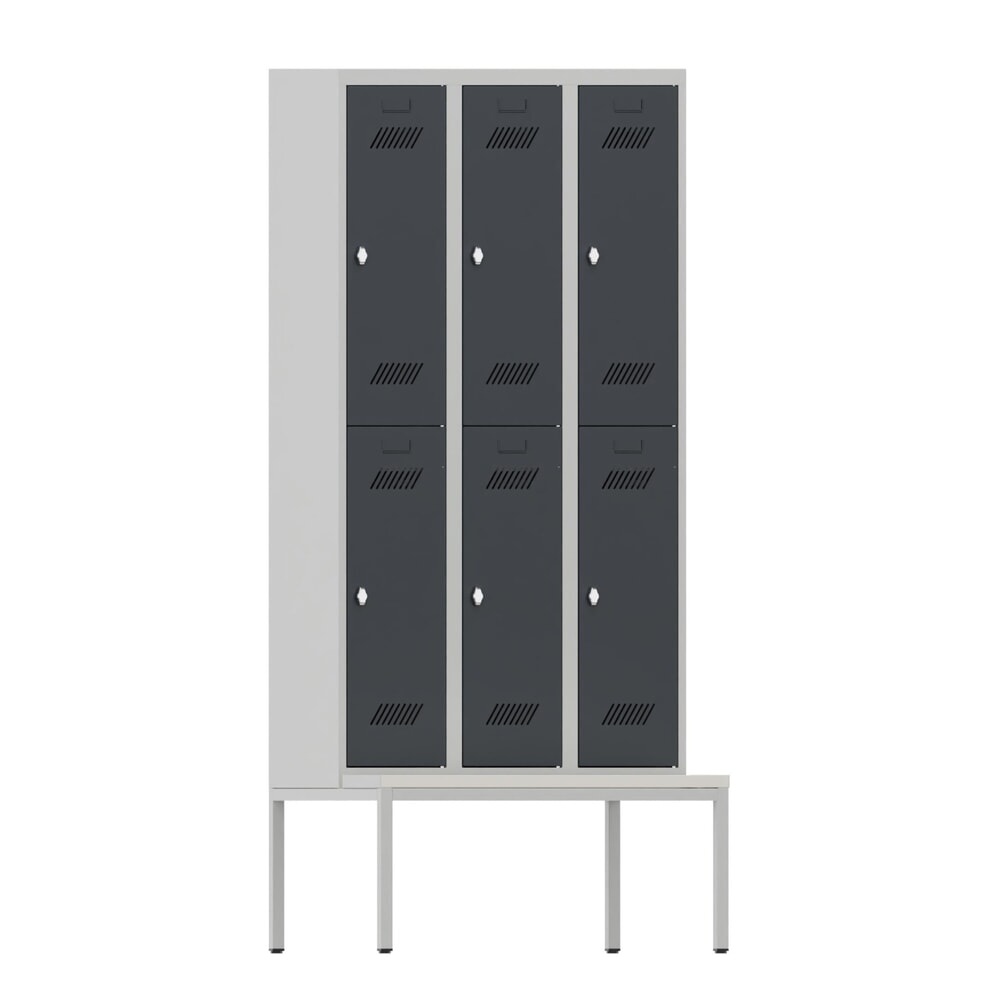 Productafbeelding nr. 1: Garderobekast met zitbank PAVOY, 2 etages, 3 x 2 vakken van 300 mm, draaivergrendeling, antracietgrijs, lichtgrijs