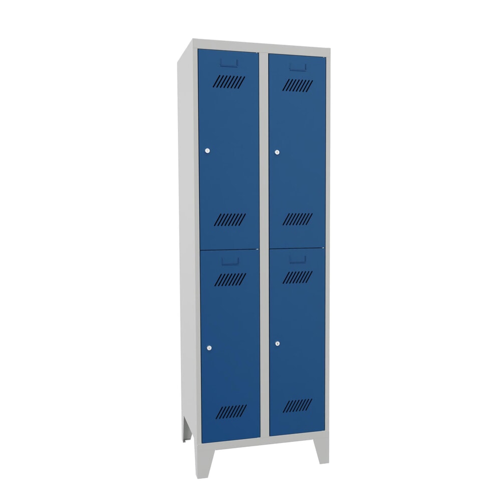 Productafbeelding nr. 1: Garderobekast PAVOY met poten + cilinderslot, met 2 etages, 4 vakken, hxbxd 1.850 x 630 x 500 mm, lichtgrijs, gentiaanblauw