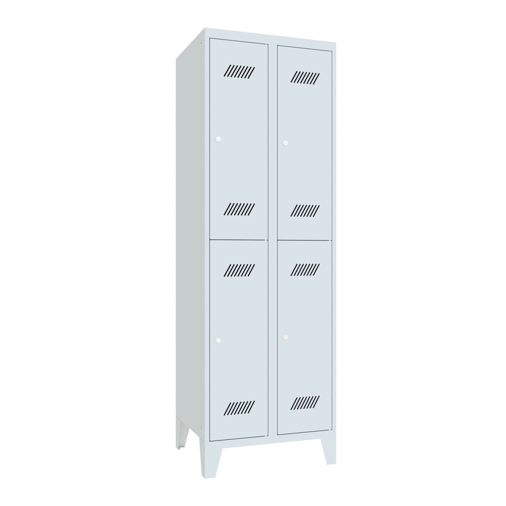 Garderobekast PAVOY met poten + cilinderslot, met 2 etages, 4 vakken, hxbxd 1.850 x 630 x 500 mm, lichtgrijs, lichtgrijs Product afbeelding: Garderobekast PAVOY met poten + cilinderslot, met 2 etages, 4 vakken, hxbxd 1.850 x 630 x 500 mm, lichtgrijs, lichtgrijs