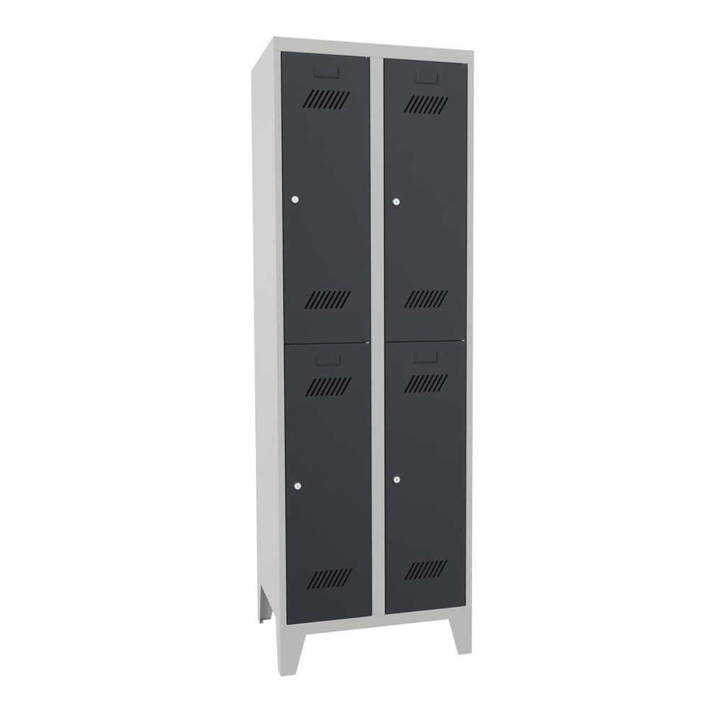 Product afbeelding: Garderobekast PAVOY met poten + cilinderslot, met 2 etages, 4 vakken, hxbxd 1.850 x 630 x 500 mm, lichtgrijs, antracietgrijs