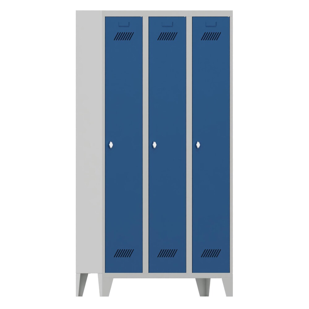 Productafbeelding nr. 1: Garderobekast PAVOY met poten + draaivergrendeling, 3 compartimenten, hxbxd 1.850 x 930 x 500 mm, gentiaanblauw, lichtgrijs