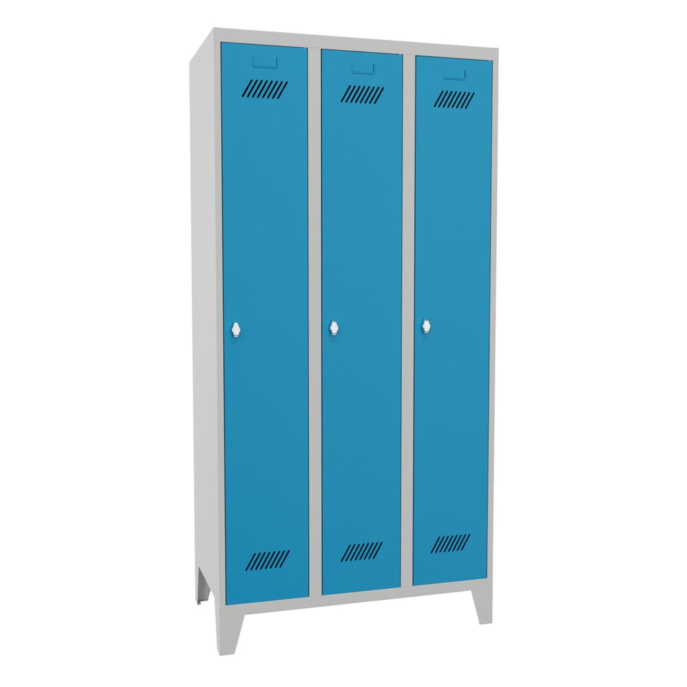 Productafbeelding nr. 1: Garderobekast PAVOY met poten + draaivergrendeling, 3 compartimenten, hxbxd 1.850 x 930 x 500 mm, lichtblauw, lichtgrijs
