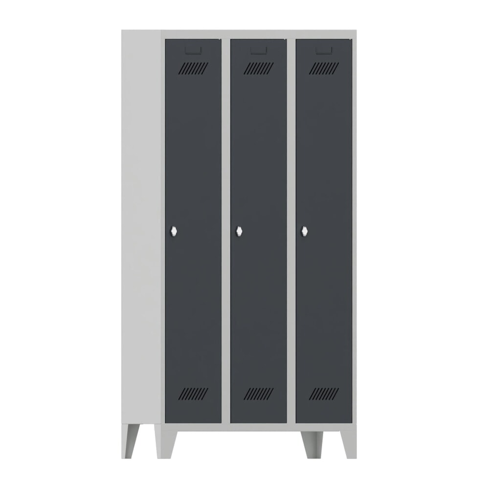 Productafbeelding nr. 1: Garderobekast PAVOY met poten + draaivergrendeling, 3 compartimenten, hxbxd 1.850 x 930 x 500 mm, antracietgrijs, lichtgrijs