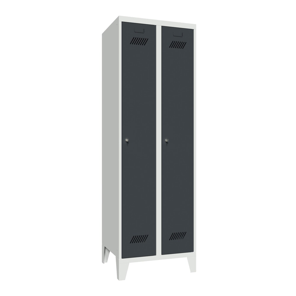 Productafbeelding nr. 1: Garderobekast PAVOY met poten + cilinderslot, met 2 compartimenten, hxbxd 1.850 x 630 x 500 mm, antracietgrijs, lichtgrijs