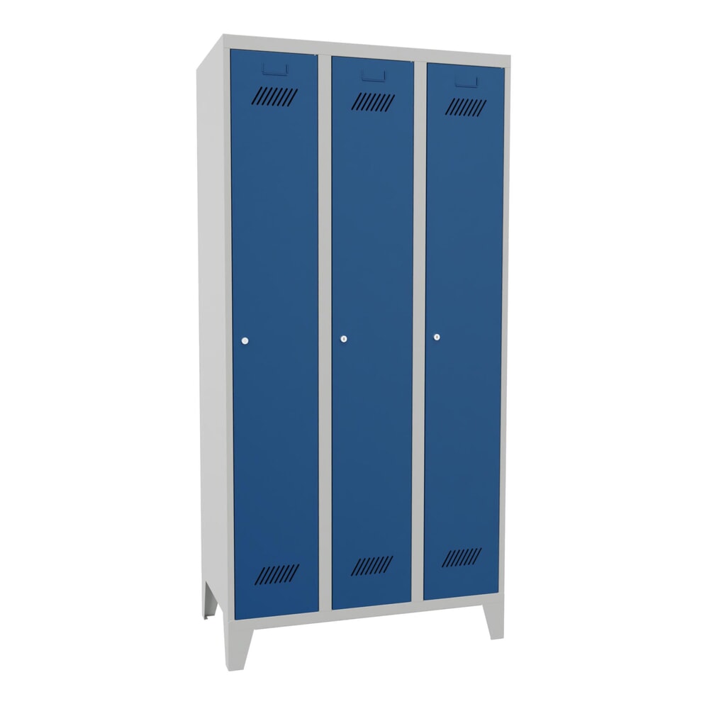 Productafbeelding nr. 1: Garderobekast PAVOY met poten + cilinderslot, met 3 compartimenten, hxbxd 1.850 x 930 x 500 mm, gentiaanblauw, lichtgrijs