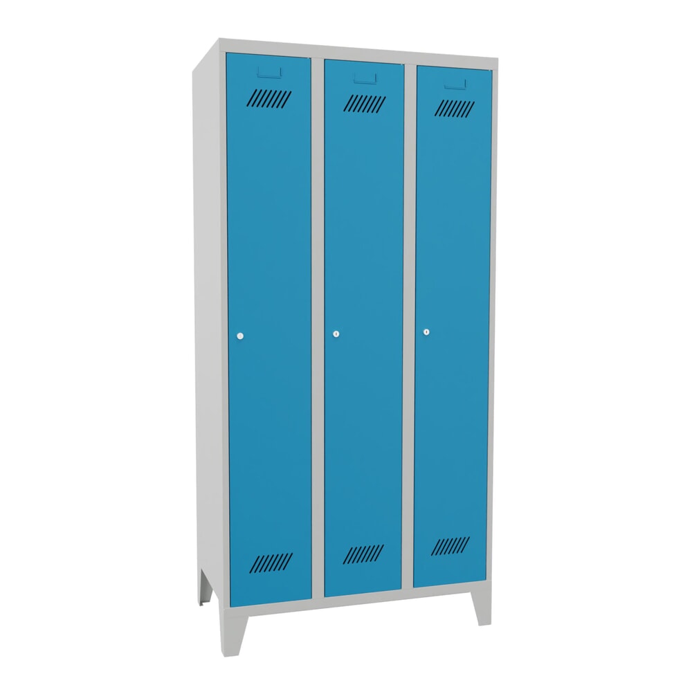 Productafbeelding nr. 1: Garderobekast PAVOY met poten + cilinderslot, met 3 compartimenten, hxbxd 1.850 x 930 x 500 mm, lichtblauw, lichtgrijs