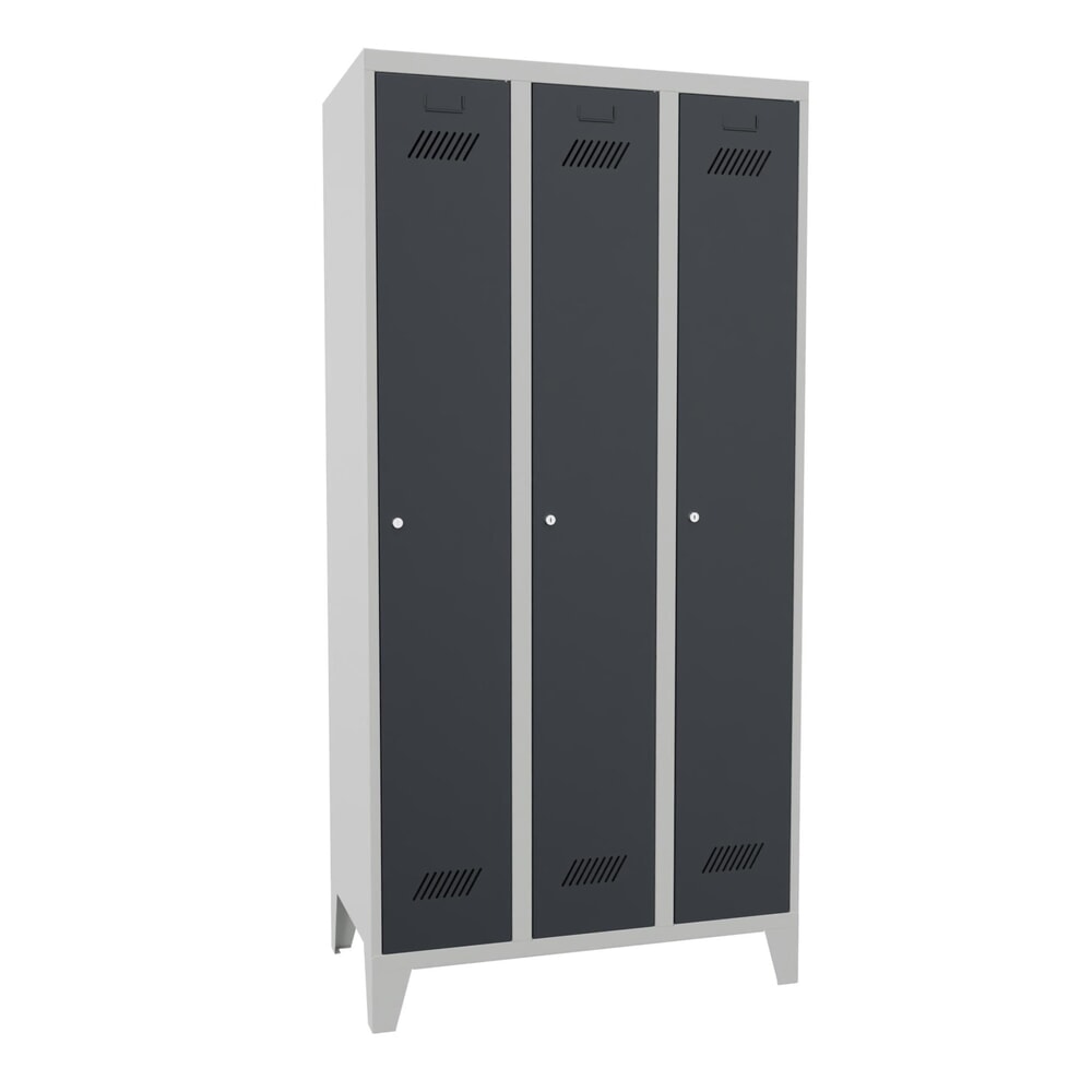 Productafbeelding nr. 1: Garderobekast PAVOY met poten + cilinderslot, met 3 compartimenten, hxbxd 1.850 x 930 x 500 mm, antracietgrijs, lichtgrijs