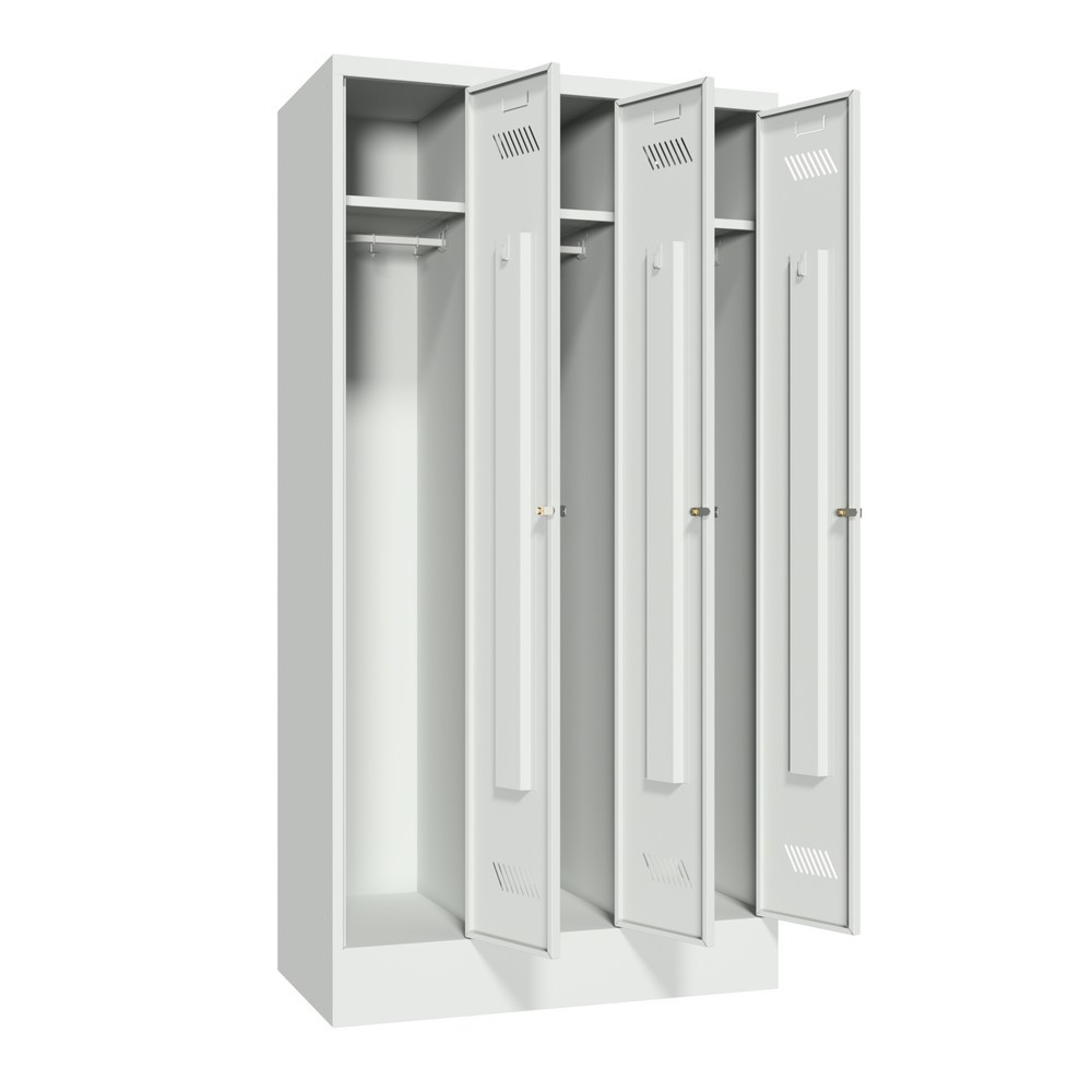 Productafbeelding nr. 3: Garderobekast PAVOY met sokkel + cilinderslot, met 3 compartimenten, hxbxd 1.850 x 930 x 500 mm, lichtgrijs, lichtgrijs