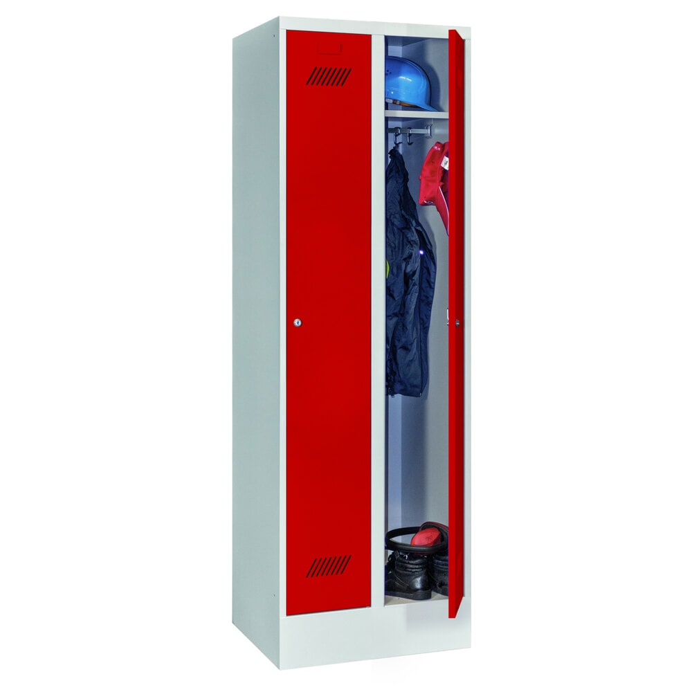 Productafbeelding nr. 2: Garderobekast PAVOY met sokkel + cilinderslot, met 2 compartimenten, hxbxd 1.850 x 630 x 500 mm, vuurrood, lichtgrijs