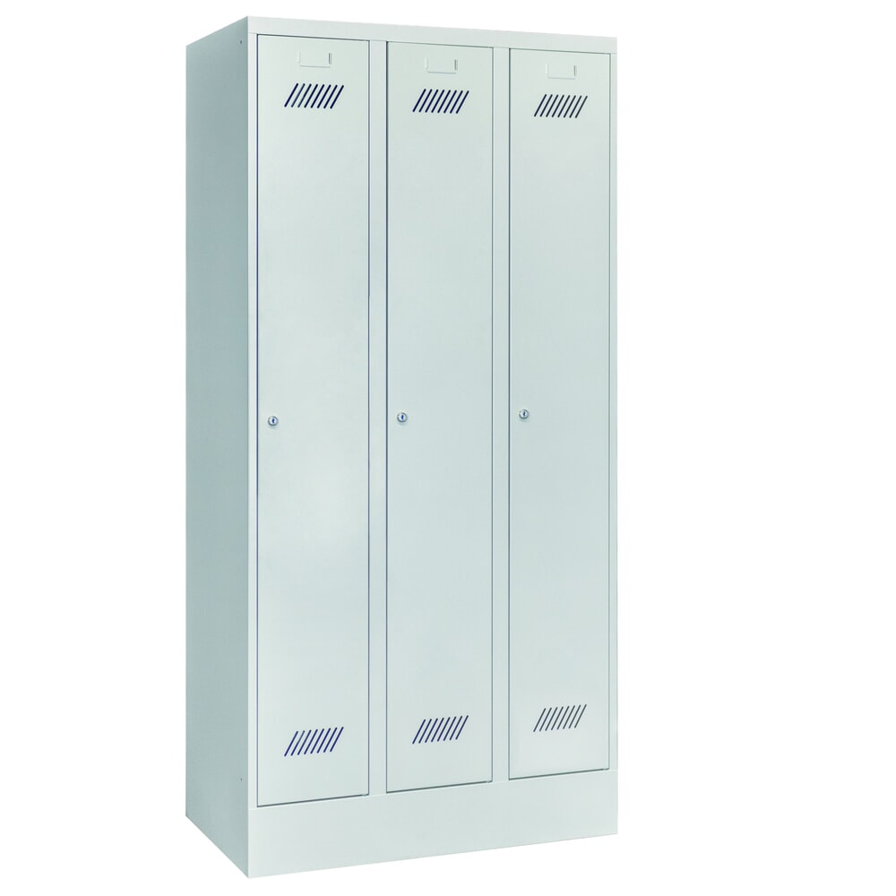 Productafbeelding nr. 1: Garderobekast PAVOY met sokkel + cilinderslot, met 3 compartimenten, hxbxd 1.850 x 930 x 500 mm, lichtgrijs, lichtgrijs