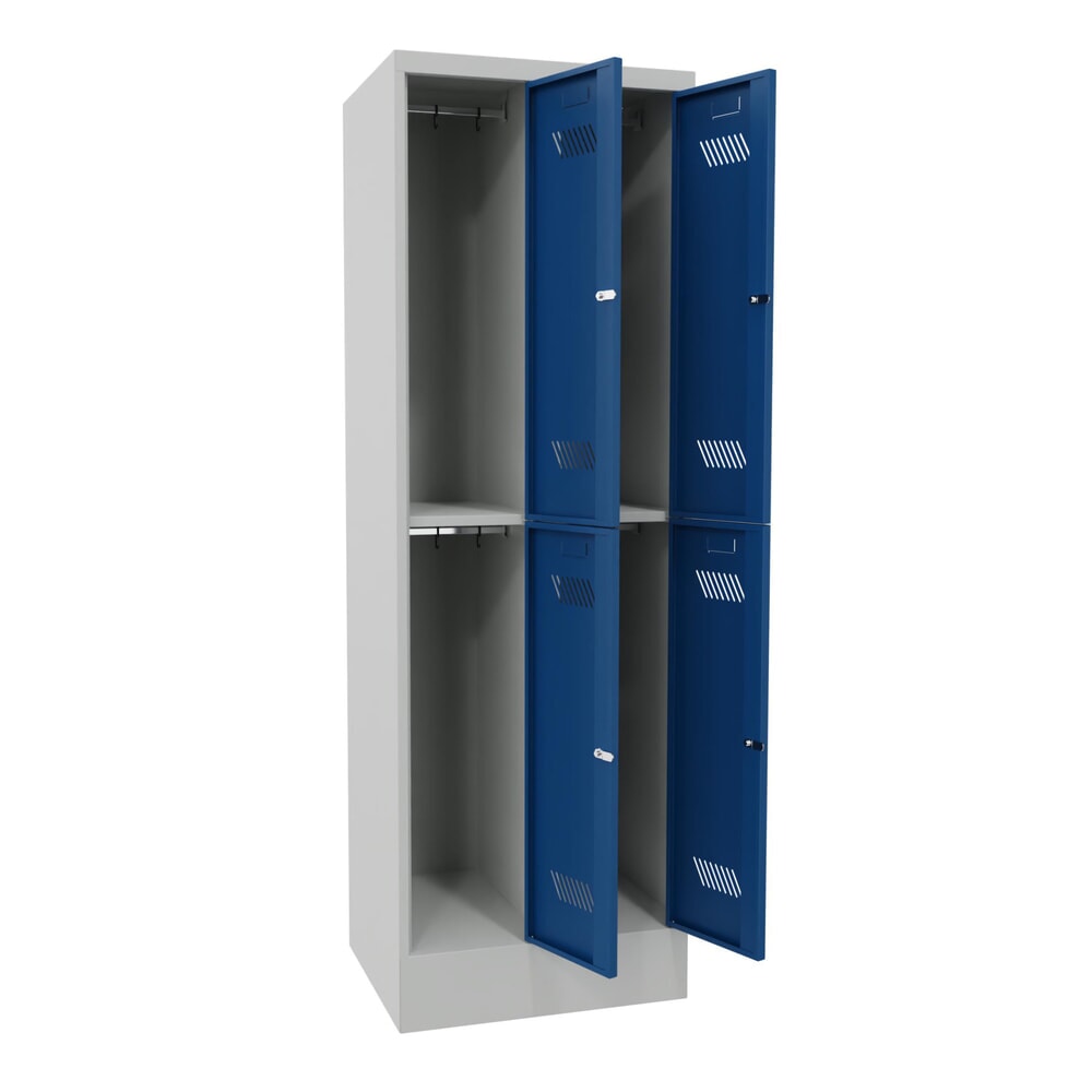 Productafbeelding nr. 2: Garderobekast PAVOY met sokkel + cilinderslot, met 2 etages, 4 vakken, hxbxd 1.850 x 630 x 500 mm, lichtgrijs, gentiaanblauw