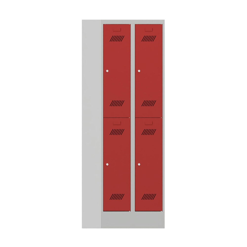 Productafbeelding nr. 1: Garderobekast PAVOY met sokkel + cilinderslot, met 2 etages, 4 vakken, hxbxd 1.850 x 630 x 500 mm, lichtgrijs, vuurrood