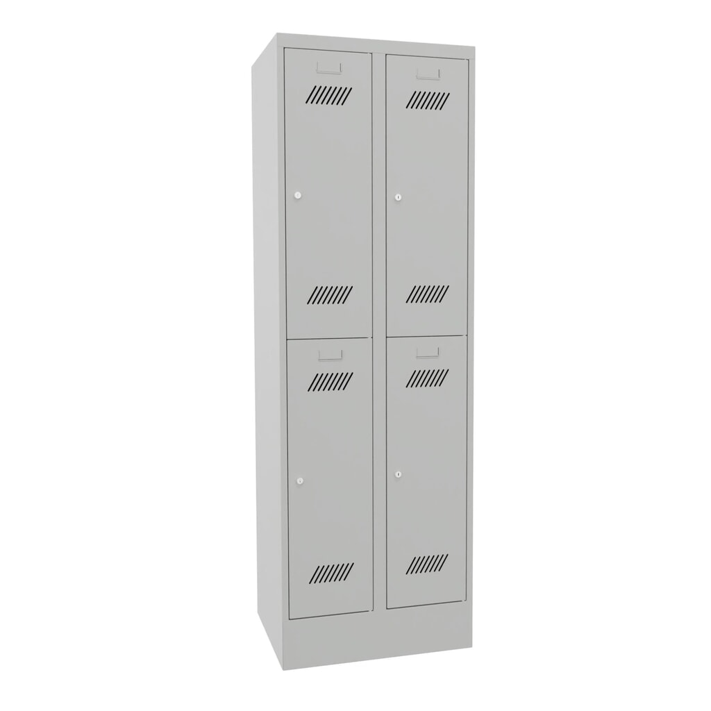Product afbeelding: Garderobekast PAVOY met sokkel + cilinderslot, met 2 etages, 4 vakken, hxbxd 1.850 x 630 x 500 mm, lichtgrijs, lichtgrijs
