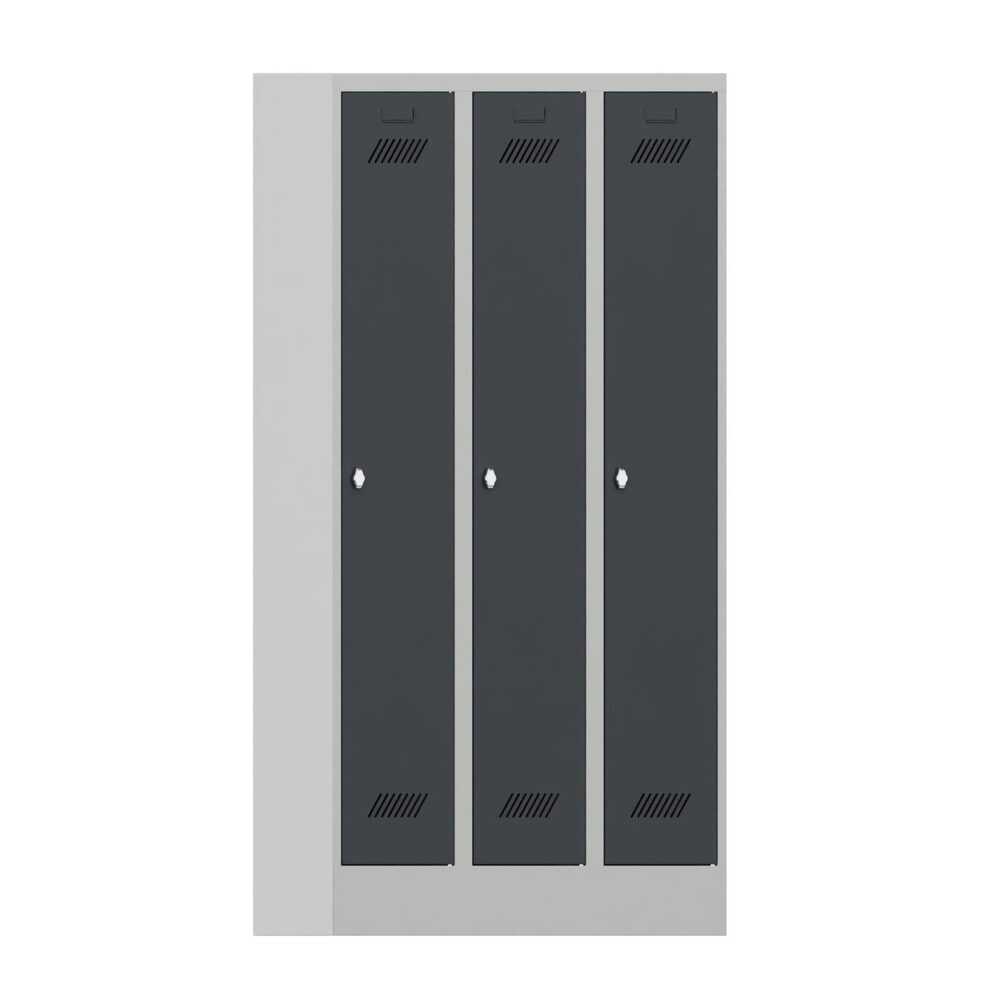Productafbeelding nr. 1: Garderobekast PAVOY met sokkel + draaivergrendeling, 3 compartimenten, hxbxd 1.850 x 930 x 500 mm, antracietgrijs, lichtgrijs