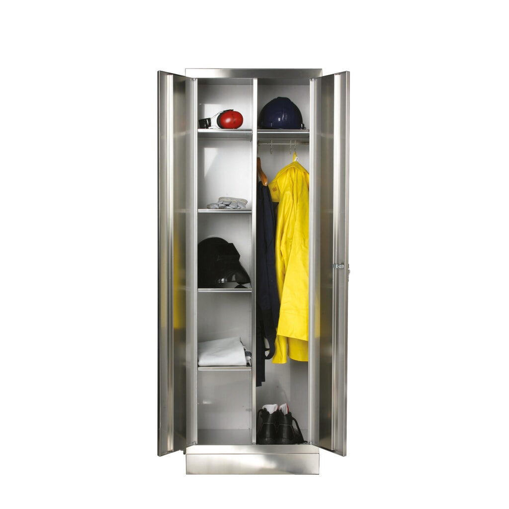 Garderobekast van roestvrij staal met 1 kleerhangerstang, hxbxd 1.800 x 600 x 500 mm, met sokkel Product afbeelding: Garderobekast van roestvrij staal met 1 kleerhangerstang, hxbxd 1.800 x 600 x 500 mm, met sokkel