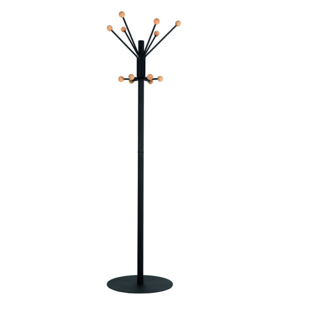 Product afbeelding: Garderobestandaard Giant, vrijstaand, 12 haken met houten knop, zwart