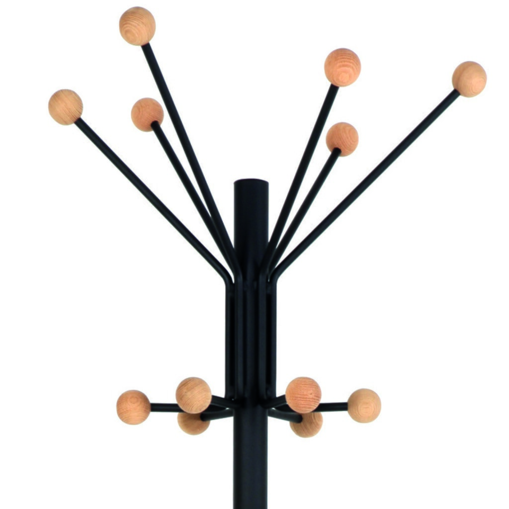 Garderobestandaard Giant, vrijstaand, 12 haken met houten knop, zwart Productafbeelding nr. 2: Garderobestandaard Giant, vrijstaand, 12 haken met houten knop, zwart