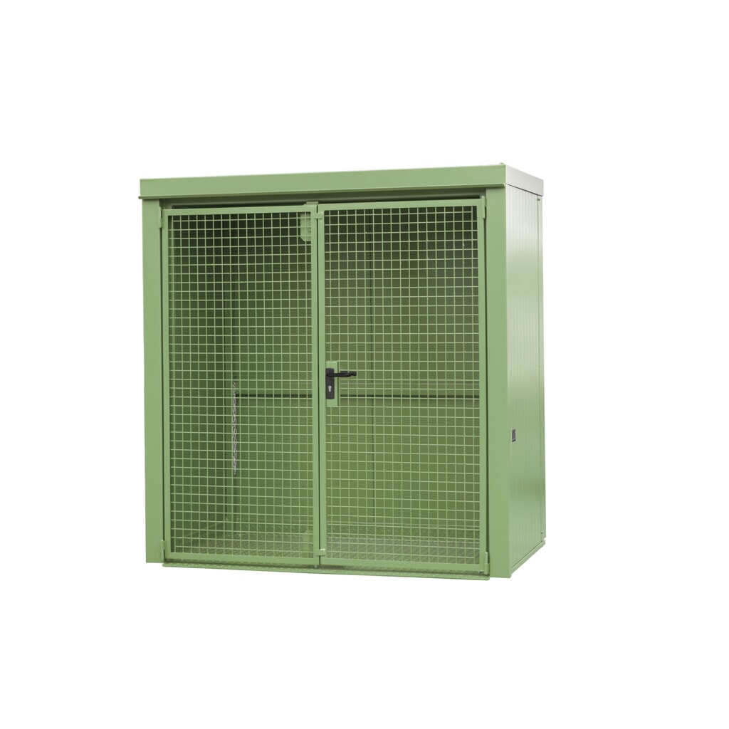 Gascilindercontainer met dak voor max. 28 flessen, brandwerend, resedagroen Product afbeelding: Gascilindercontainer met dak voor max. 28 flessen, brandwerend, resedagroen