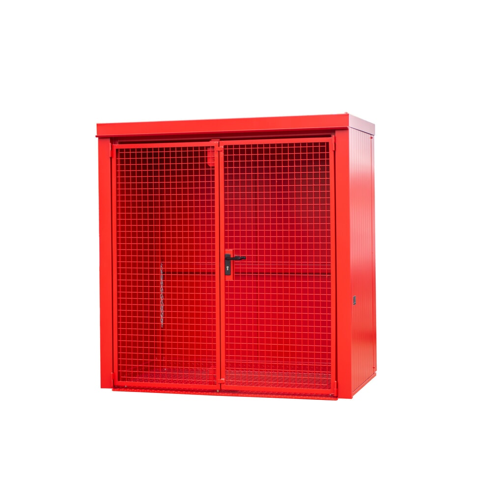 Gascilindercontainer met dak voor max. 28 flessen, brandwerend, vuurrood Product afbeelding: Gascilindercontainer met dak voor max. 28 flessen, brandwerend, vuurrood