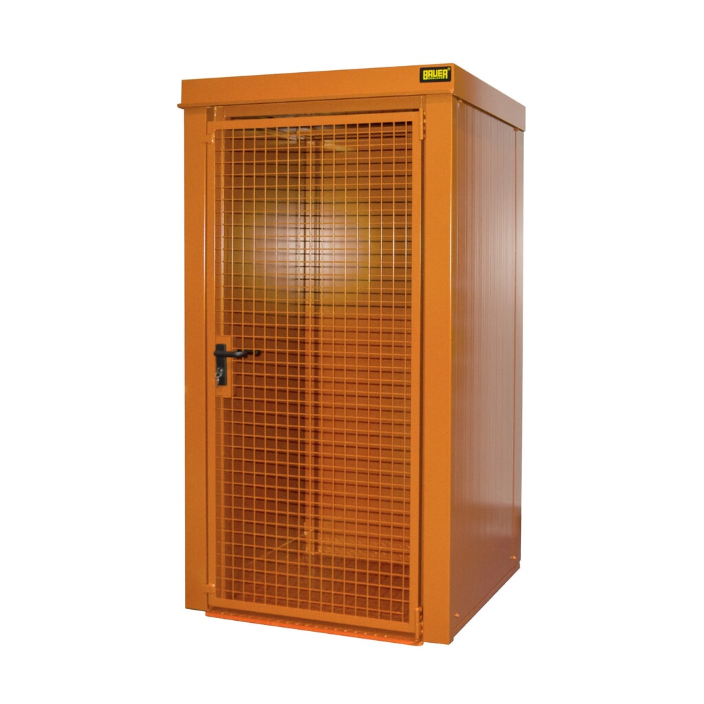 Gasflescontainer voor max. 9 flessen, brandbestendig, geeloranje Product afbeelding: Gasflescontainer voor max. 9 flessen, brandbestendig, geeloranje