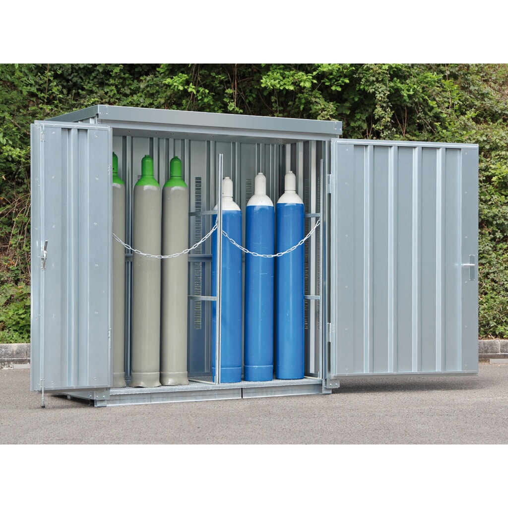 Gasflessencontainer TRGS 510 LIF met vloerframe, hxbxd 2.250 x 2.100 x 1.140 mm Product afbeelding: Gasflessencontainer TRGS 510 LIF met vloerframe, hxbxd 2.250 x 2.100 x 1.140 mm