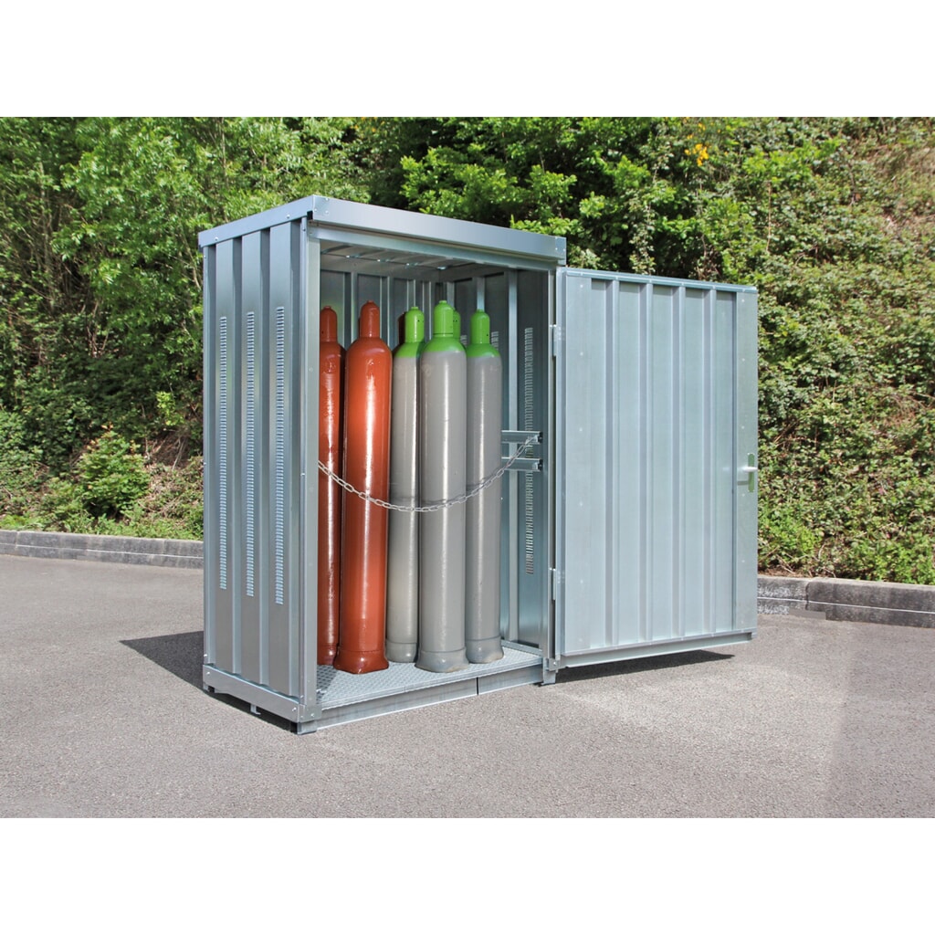Gasflessencontainer TRGS 510 LIF met vloerframe, hxbxd 2.250 x 1.420 x 1.080 mm Product afbeelding: Gasflessencontainer TRGS 510 LIF met vloerframe, hxbxd 2.250 x 1.420 x 1.080 mm