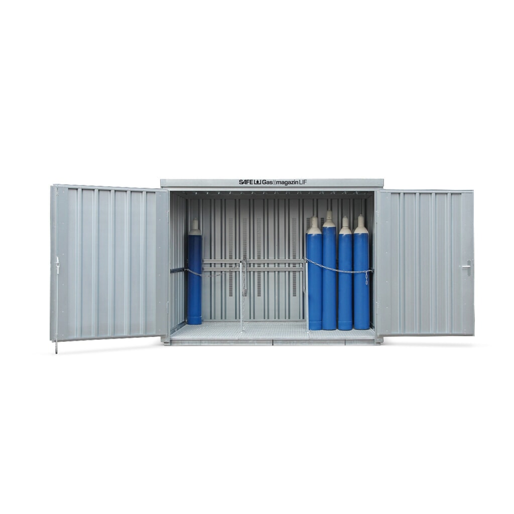 Gasflessencontainer TRGS 510 LIF met vloerframe, hxbxd 2.250 x 3.005 x 2.170 mm Product afbeelding: Gasflessencontainer TRGS 510 LIF met vloerframe, hxbxd 2.250 x 3.005 x 2.170 mm