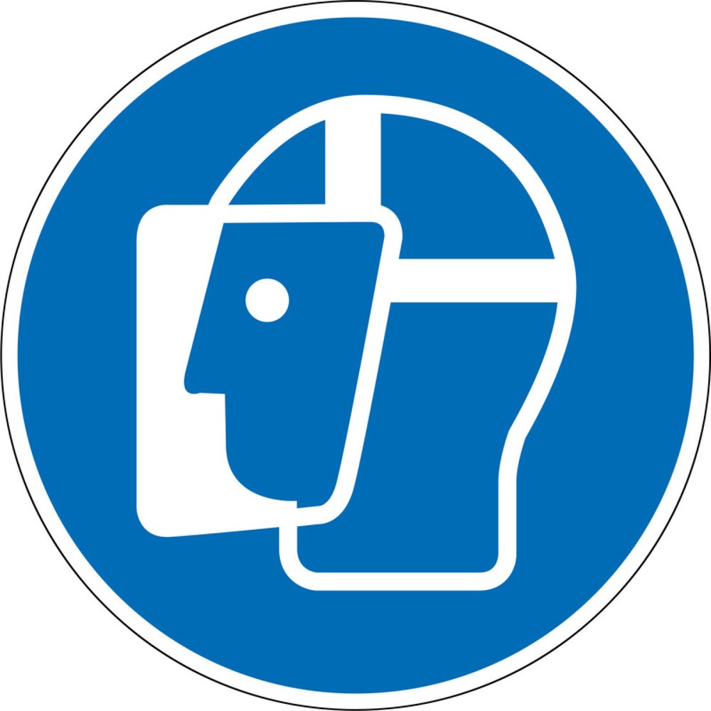Product afbeelding: Gebodsbord ‘Gelaatsbescherming gebruiken', Ø 100 mm, pvc-folie, zelfklevend