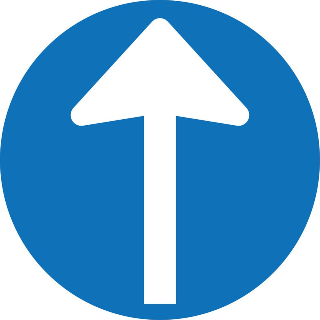 Gebodsbord 'Richtingspijl', Ø 100 mm, pvc-folie, zelfklevend, set van 4 stuks Product afbeelding: Gebodsbord 'Richtingspijl', Ø 100 mm, pvc-folie, zelfklevend, set van 4 stuks
