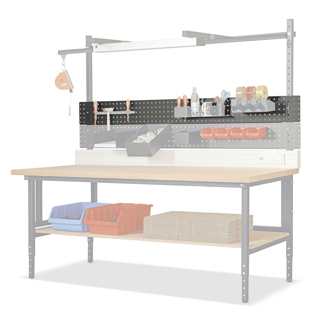 Geperforeerde plaat voor paktafel, bxd 200 x 1.600 mm, lichtgrijs Product afbeelding: Geperforeerde plaat voor paktafel, bxd 200 x 1.600 mm, lichtgrijs