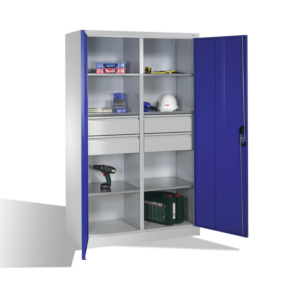 Productafbeelding nr. 7: Gereedschapskast C+P, laden 4x174 mm, 6 legborden, breedte 1.200 mm, lichtgrijs, gentiaanblauw