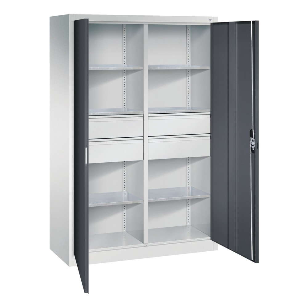 Product afbeelding: Gereedschapskast C+P, laden 4x174 mm, 6 legborden, breedte 1.200 mm, lichtgrijs, zwartgrijs