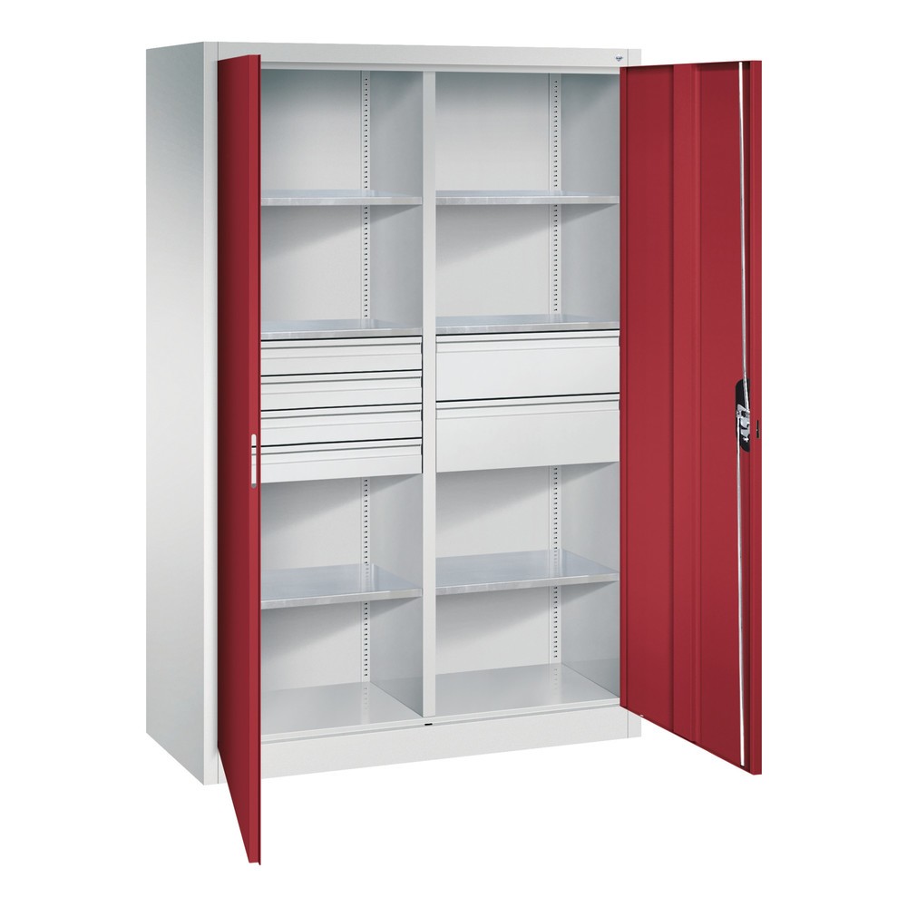 Productafbeelding nr. 6: Gereedschapskast C+P, laden 4x86 + 2x174 mm, 6 legborden, breedte 1.200 mm, lichtgrijs, robijnrood