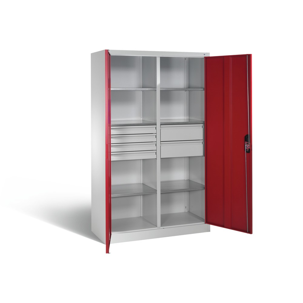 Productafbeelding nr. 7: Gereedschapskast C+P, laden 4x86 + 2x174 mm, 6 legborden, breedte 1.200 mm, lichtgrijs, robijnrood