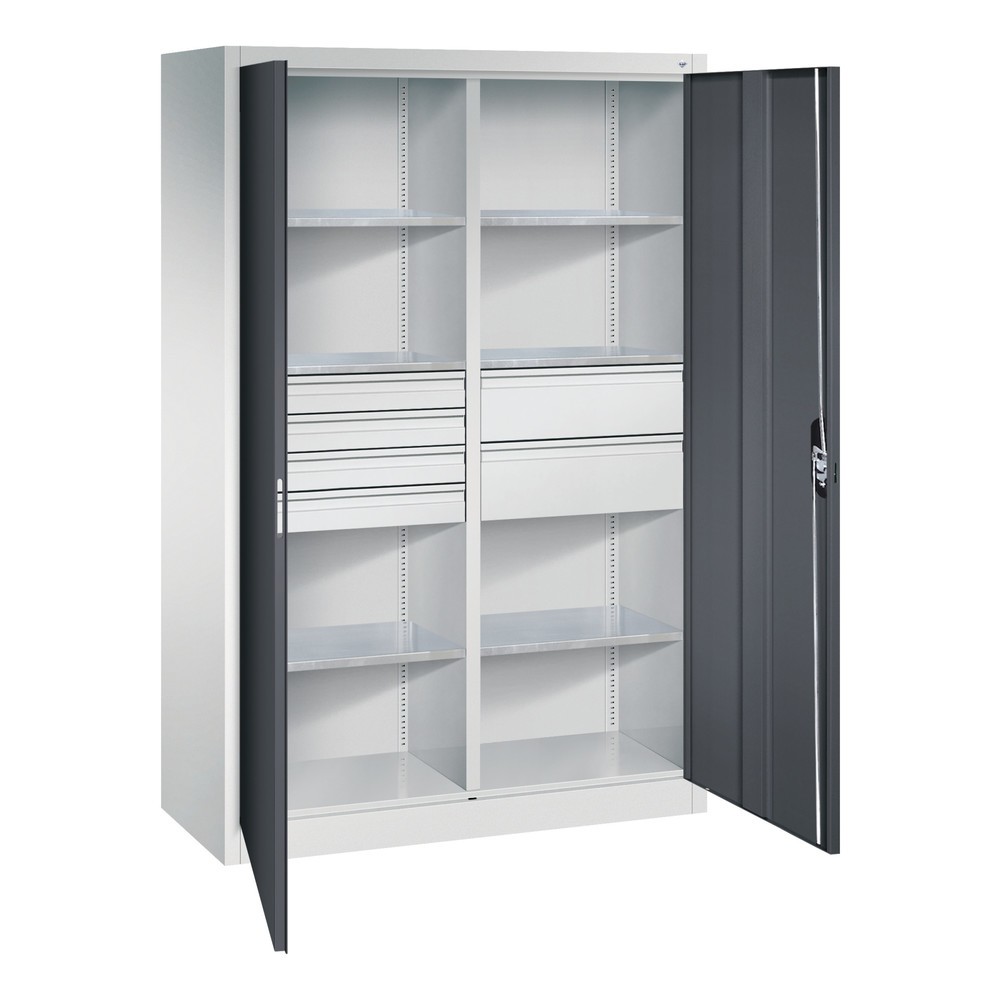 Product afbeelding: Gereedschapskast C+P, laden 4x86 + 2x174 mm, 6 legborden, breedte 1.200 mm, lichtgrijs, zwartgrijs