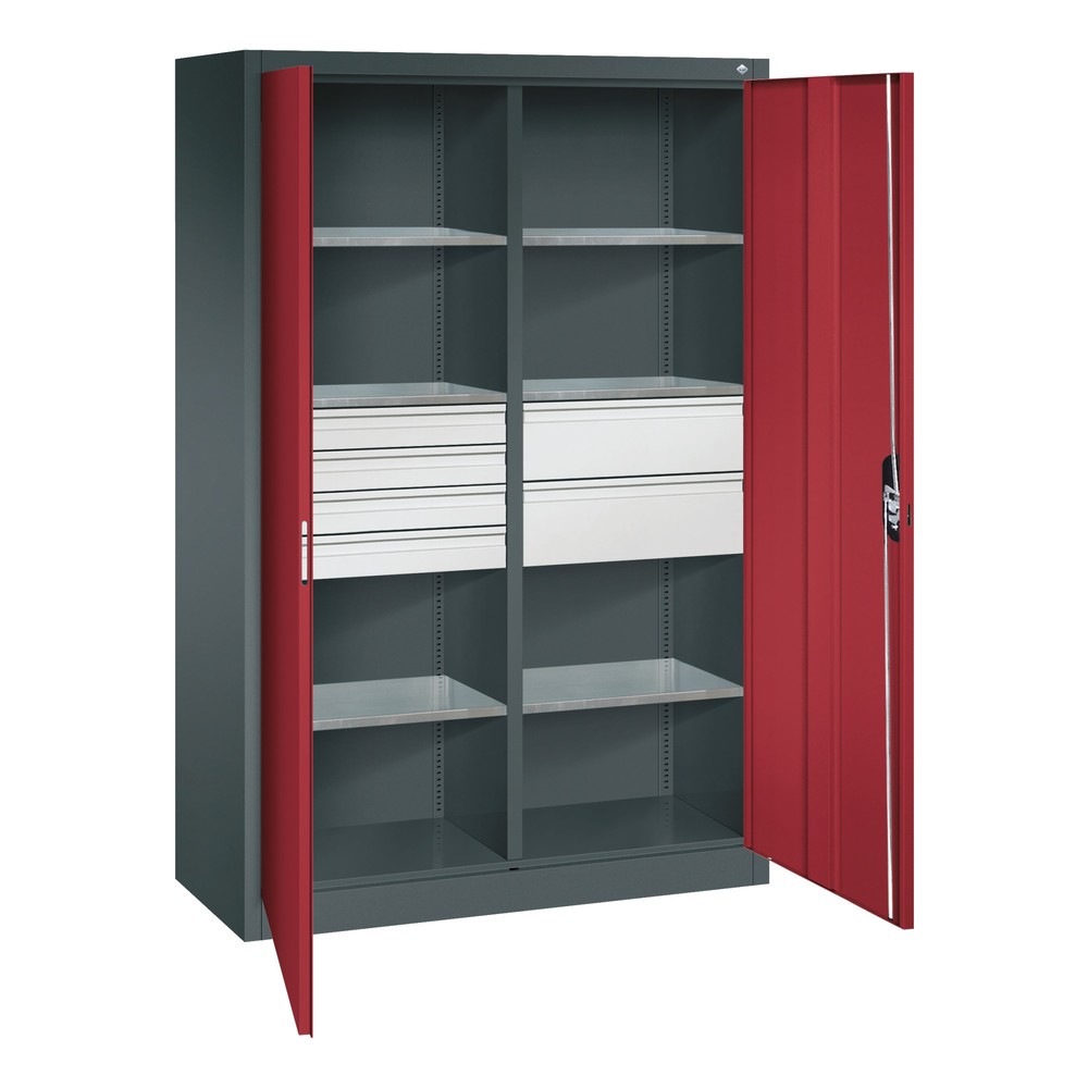 Productafbeelding nr. 6: Gereedschapskast C+P, laden 4x86 + 2x174 mm, 6 legborden, breedte 1.200 mm, antracietgrijs, robijnrood