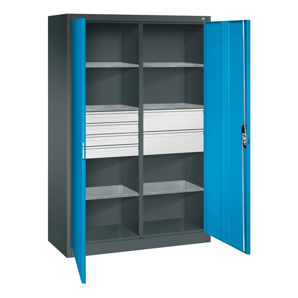 Productafbeelding nr. 6: Gereedschapskast C+P, laden 4x86 + 2x174 mm, 6 legborden, breedte 1.200 mm, antracietgrijs, lichtblauw