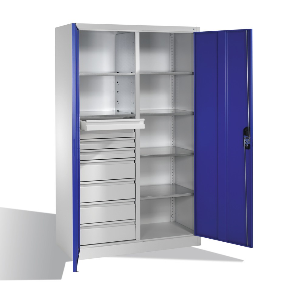 Productafbeelding nr. 6: Gereedschapskast C+P, laden 4x86 + 4x174 mm, 6 legborden, breedte 1.200 mm, lichtgrijs, gentiaanblauw